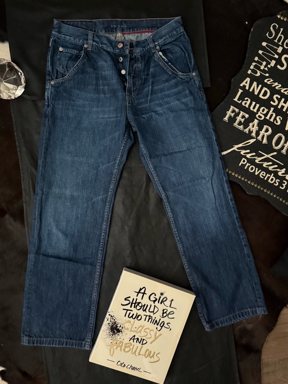 Prada Men's Dark Blue Relaxed Jeans